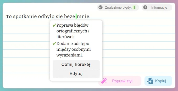 Bezemnie - jak poprawnie zapisać to wyrażenie przyimkowe?
